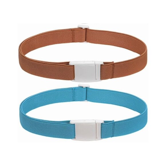 NWOT Kids' Easy Buckle Adjustable Elastic Belts | 2-Pack | Blue & Brown - Picture 1 of 8